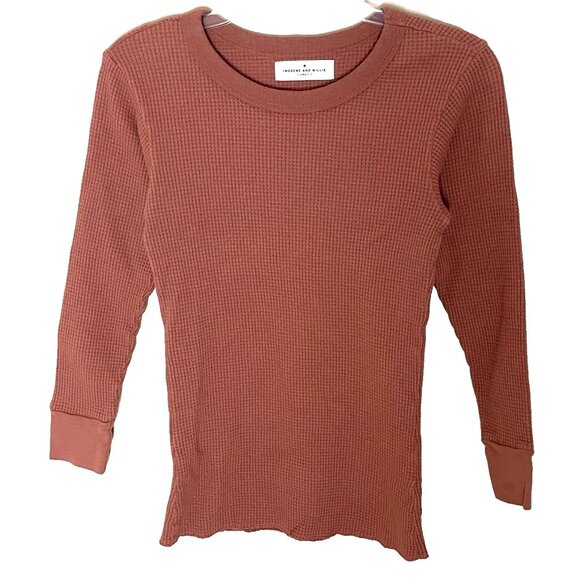 Imogene and Willie Crewneck Top Tee Size Small Thermal Waffle Knit MONARCH Slim - Picture 2 of 10